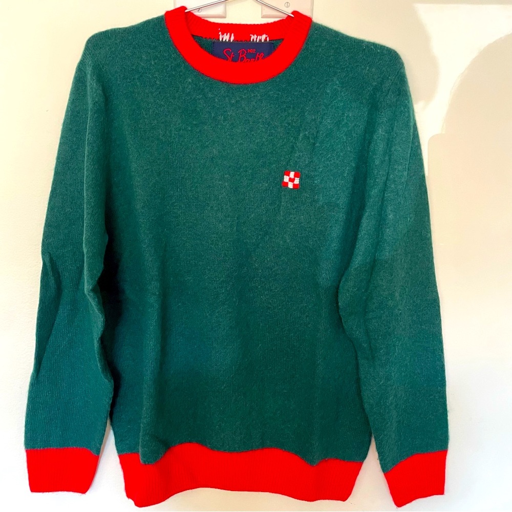 MC2 Saint Barth Men’s lightweight sweater green with red trim